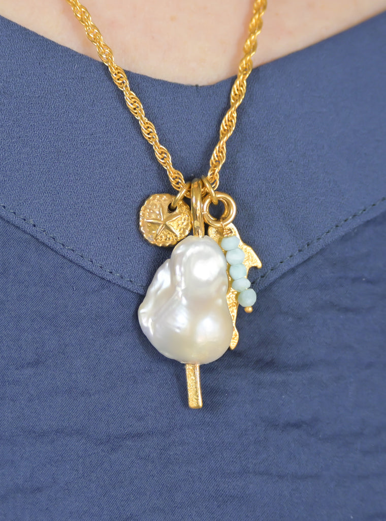 Salacia Pearl Charm Cluster Necklace