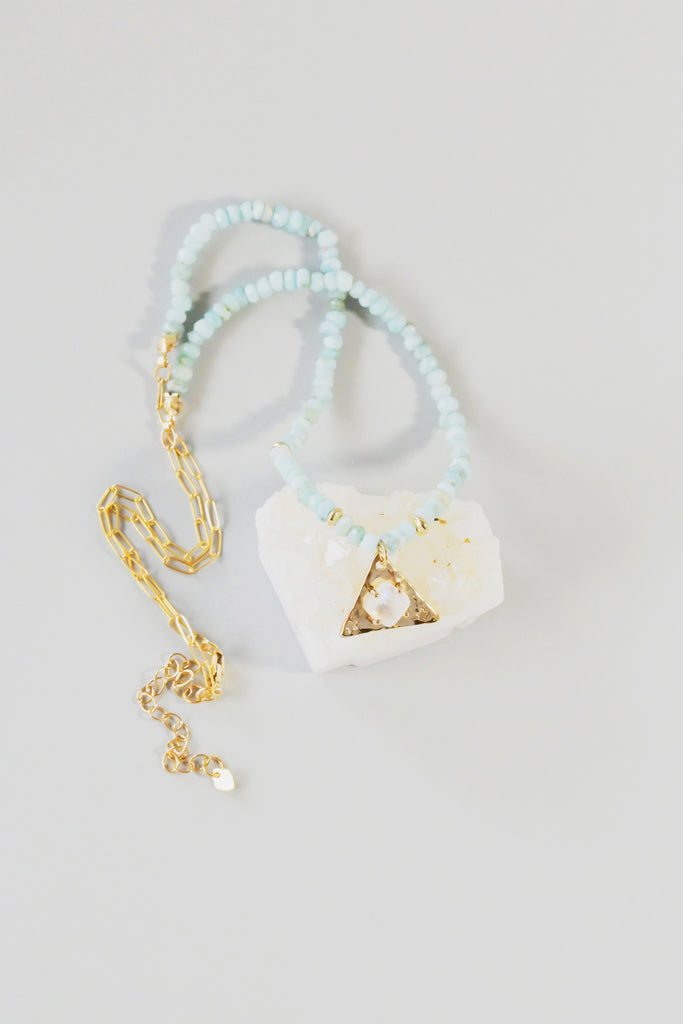 Aelia Larimar & Rainbow Moonstone Triangle Necklace
