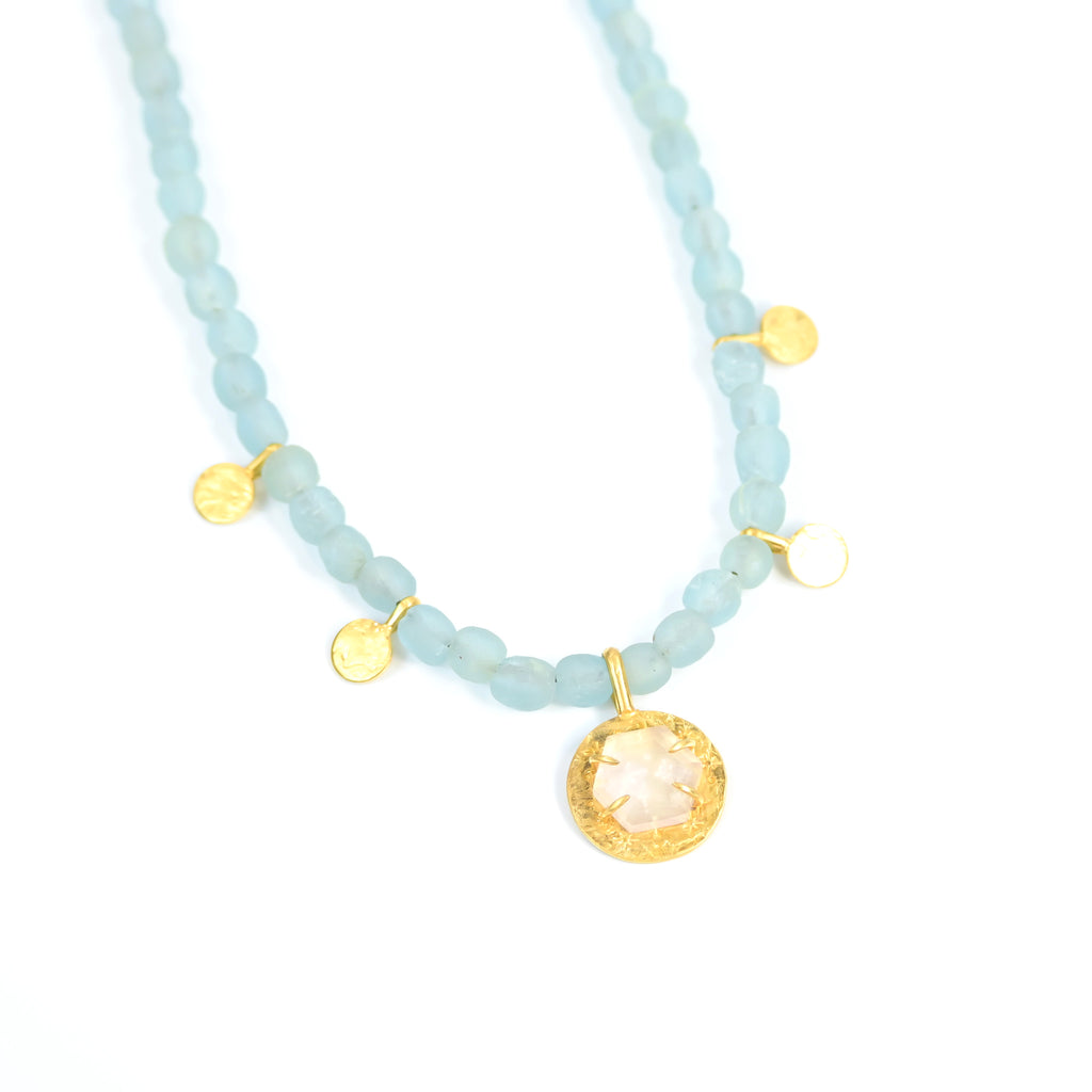 Stella Rose Quartz & Aqua Marine Glass Necklace